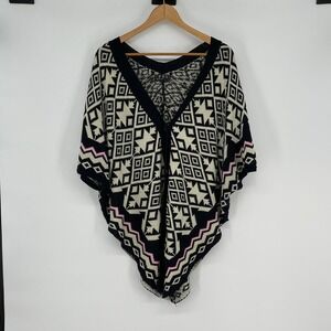 POL Aztec Knit Poncho Cardigan 3XL, Southwestern Boho Oversized Open Fron